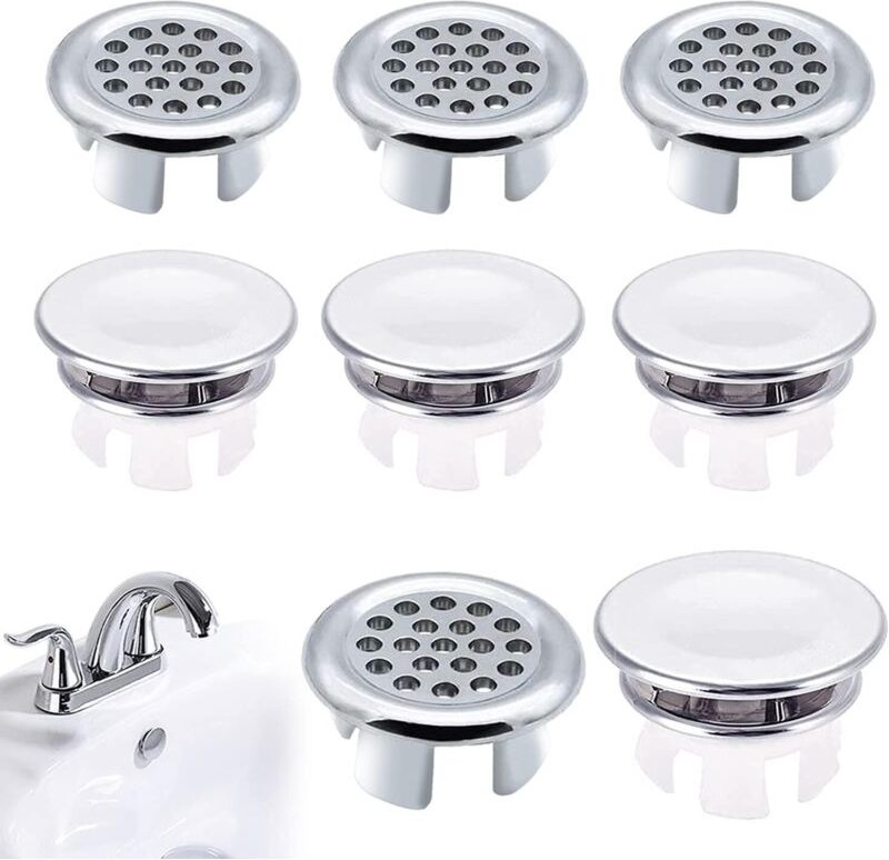 8 Stück Überlaufabdeckung für Waschbecken, Ersatz-Überlaufring, Überlaufring für Waschbecken, Überlaufring für Waschbeck...