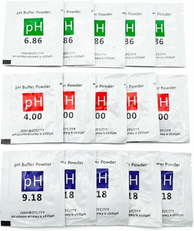 15-teiliges pH-Testmessgerät, Messlot, Pufferlösung, Messpufferpulver, pH 4,00/6,86/9,18, Kalibrierpunkt, Schauglas für ...
