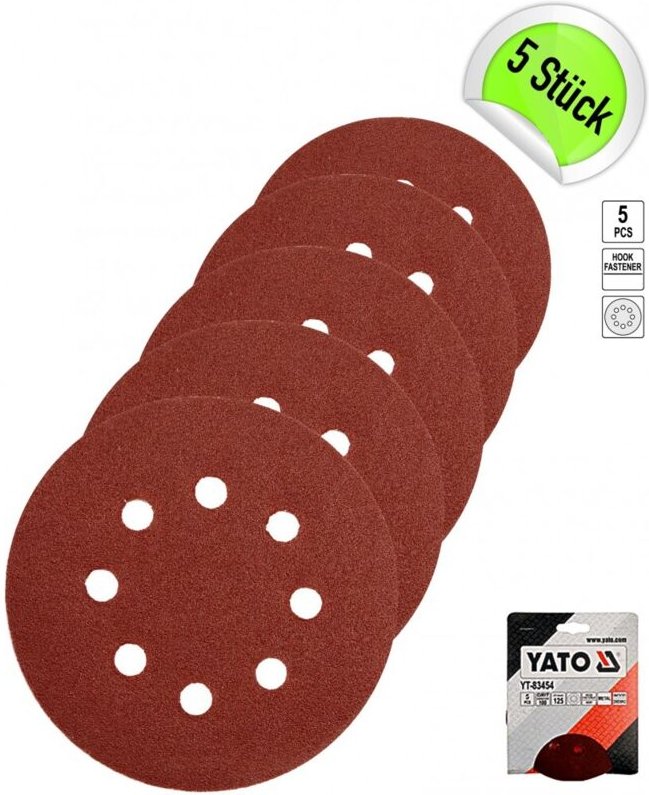 Yato - Klett-Schleifscheiben mit Löchern 125mm, p40, 5 Stück YT-83451