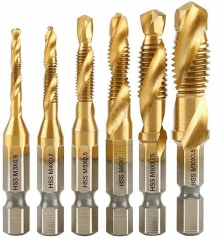 Ymyny - 6-teiliges Gewindebohrer-Set, Gewindebohrer-Bit, M3-M10 metrisches Gewinde hss Titanbeschichteter Gewindebohrer ...
