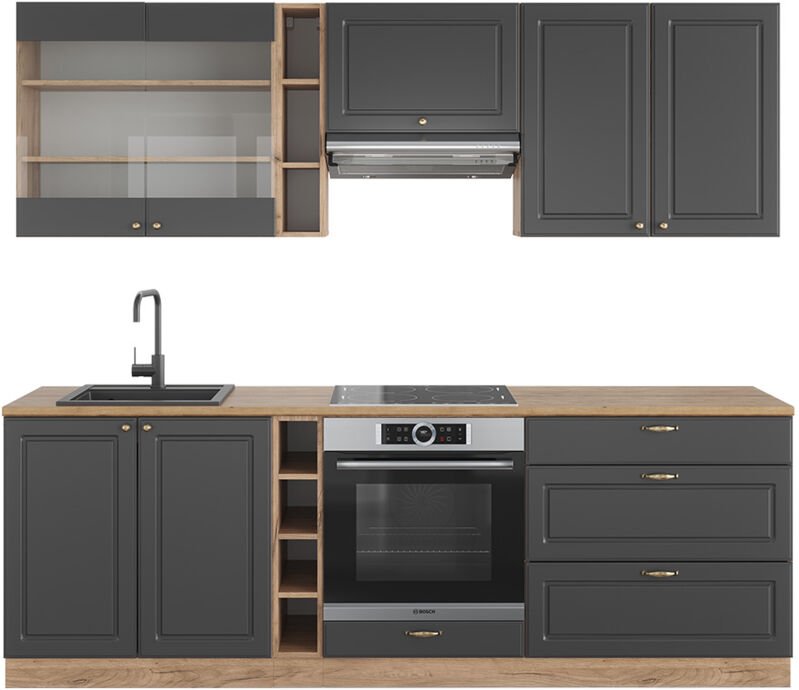 Vicco - Küchenzeile Fame-Line, Anthrazit Landhaus/Goldkraft Eiche, 235 cm , ap Eiche