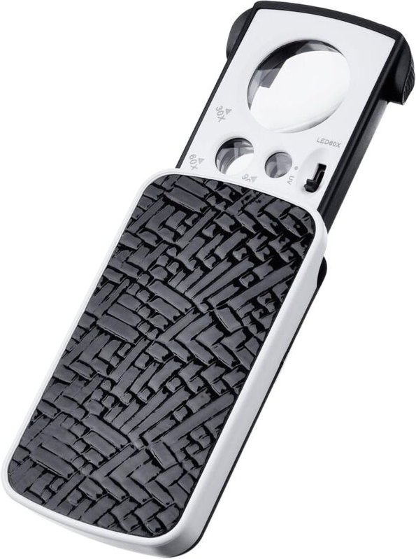 Juwelierlupe, Taschenlupe, kleine tragbare Lupe, Schmucklupe, 30-fache, 60-fache, 90-fache Vergrößerung mit LED- und UV-...