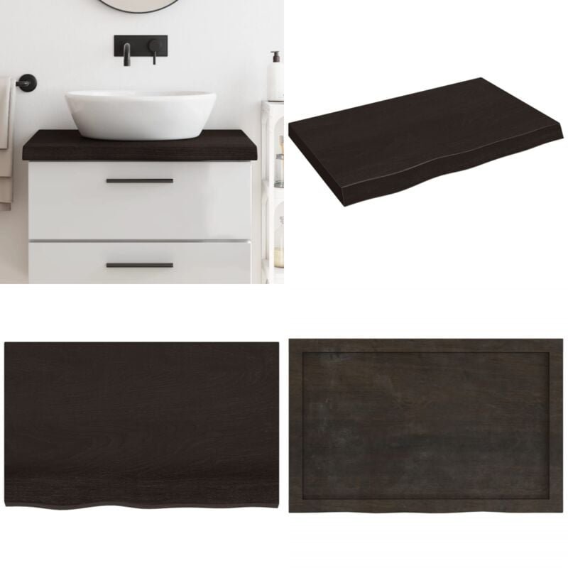 Waschtischplatte Dunkelbraun 80x50x(2-6)cm Massivholz Behandelt - Waschtischplatte - Eiche - Holzarbeitsplatte - Badreno...