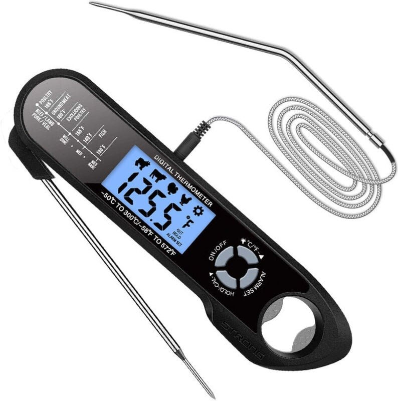 Thumbnail - Digitales Küchenthermometer 2 in 1, sofortiges Kochthermometer mit 2 Sonden, Temperaturalarm, LCD-Bildschirm, Hintergrun...
