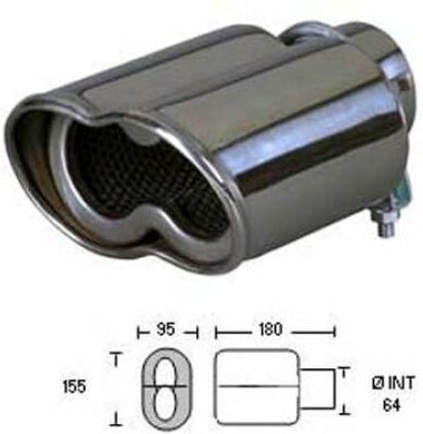 Auspuffblende universal Edelstahl 155x95mm Wave Anschluss 45-62mm