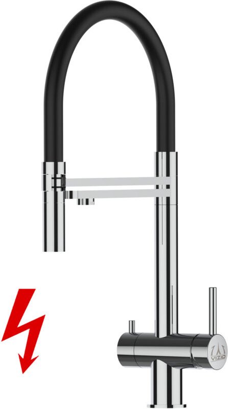 NIEDERDRUCK 3 Wege Edelstahl Massiv Küchenarmatur Spültischmischer, mit 360° schwenkbarem Schwarz Auslauf und 2 strahl H...