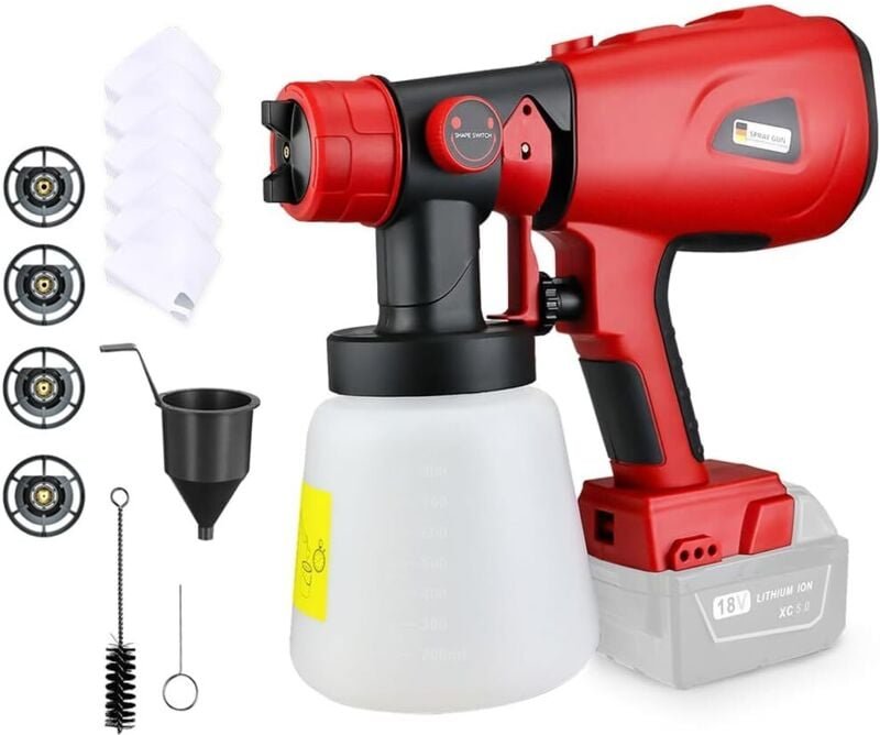 Farbspritzpistole, Akku-Sprühsystem kompatibel mit Milwaukee M18 18V mit Reinigungs- und Blasarmaturen, 4 Kupferdüsen un...