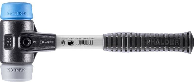 SIMPLEX-Schonhammer, TPE-soft / TPE-mid mit verstärktem Tempergussgehäuse und Fiberglasstiel D=50 mm 3713.050