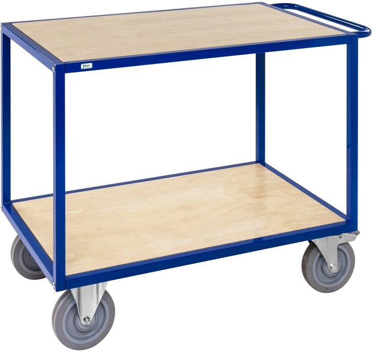Kongamek Tischwagen in blau 1200x680x934mm in Holzoptik mit Schiebegriff, Elastikbereifung und Bremse