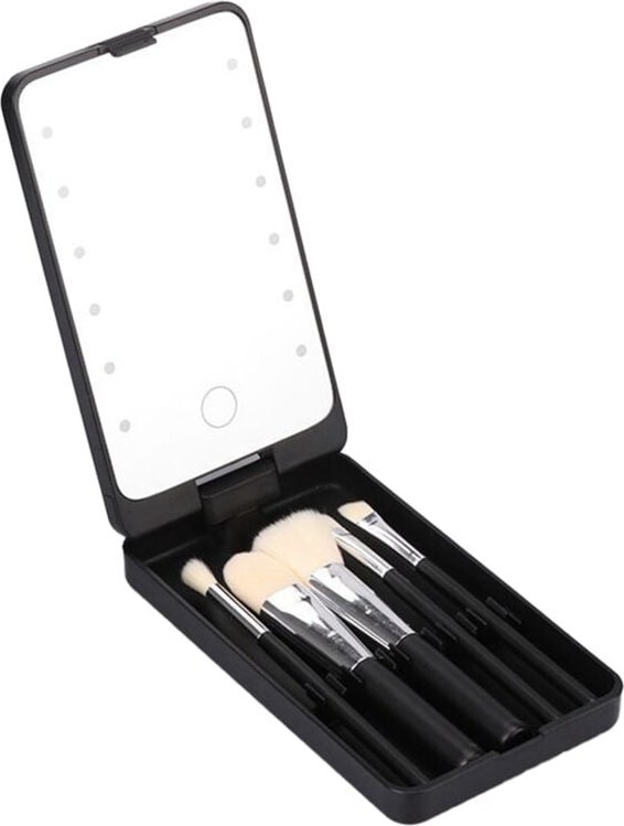 Spiegel Tragbarer Schminkspiegel mit 5 Bürsten Aufbewahrungsbox LED Touch Tragbarer Ein-Face-Aufbewahrungsbox-Schminkspi...