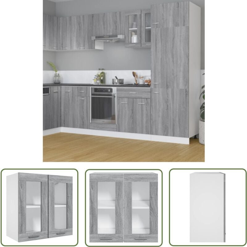 Hängeschrank Glas Grau Sonoma 60x31x60 cm Holzwerkstoff - Küchenregal - Aufbewahrungsschrank - Hängeschrank - Glasmöbel ...
