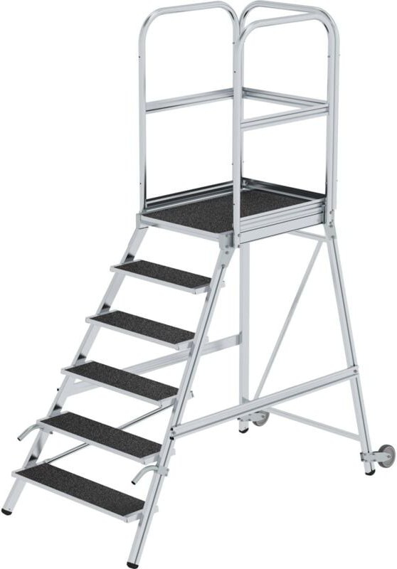 Thumbnail - Günzburger Steigtechnik - Podesttreppe einseitig begehbar mit Rollen & Griffen Korrundbeschichtung R13 6 Stufen - 055106