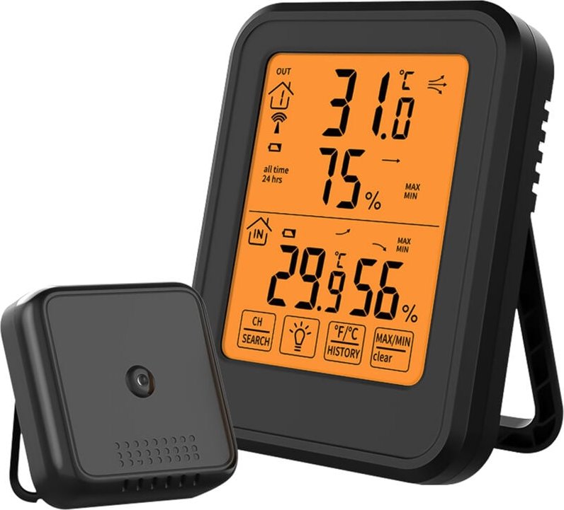 Digitales Thermometer Hygrometer Ultrixe, Innen- und Außenthermometer Hygrometer, mit drahtlosem Außensensor, LCD-Hinter...