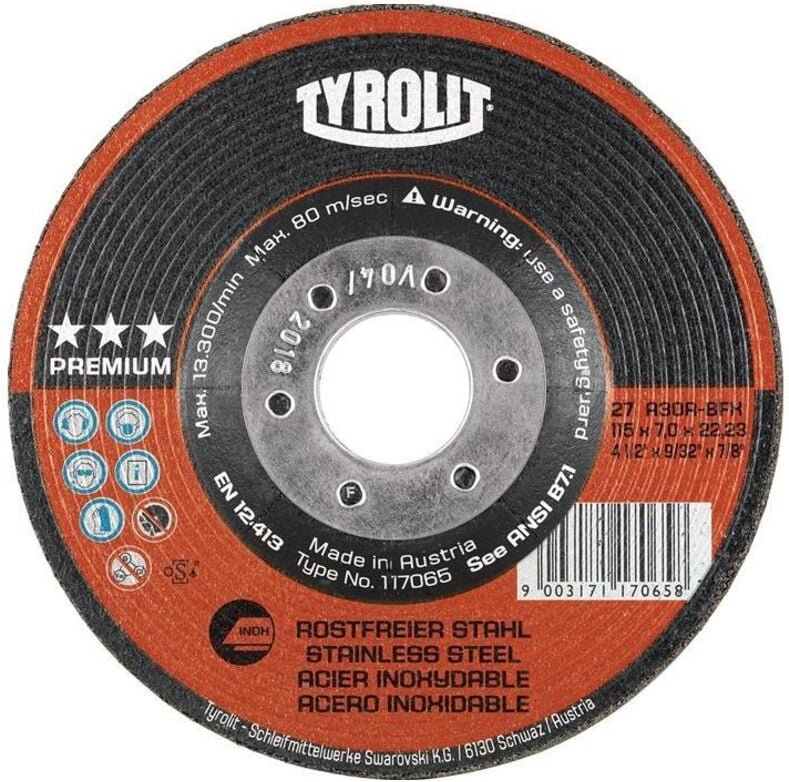 Schruppscheibe PREMIUM D178xS7mm Körnung 30 gekröpft Bohrung 22,23 mm