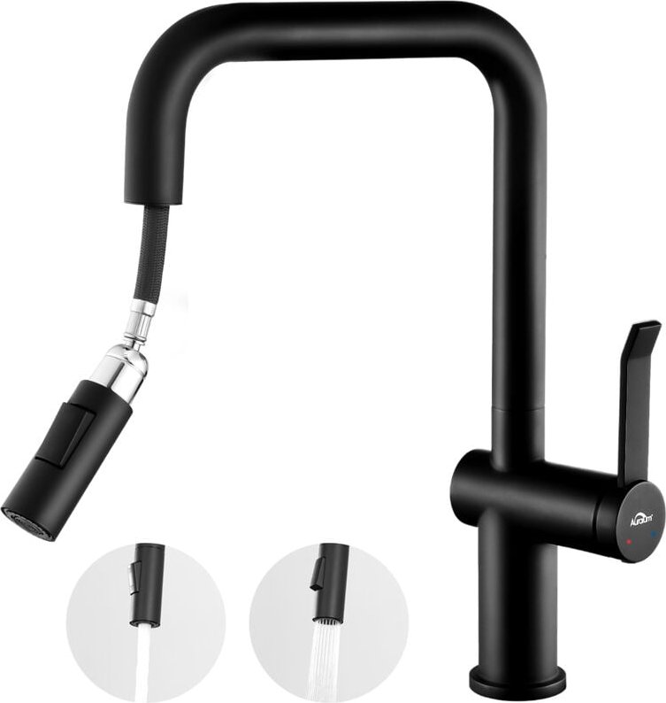 Auralum Küchenarmatur mit Ausziehbar Brause, Hochdruck Wasserhahn Küche 360° Drehbar, Küchenmischbatterie mit 2 Strahlar...
