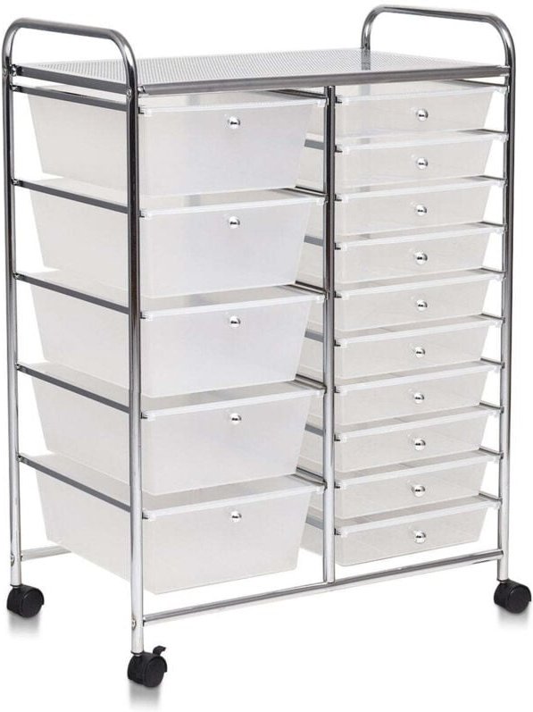 Rollwagen mit 15 stapelbaren schubladen rollcontainer beistellwagen mit 15 schubladen farbigschwarz 63 x 37 x 87 cm tran...