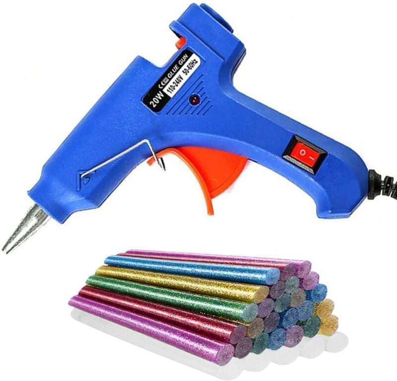 20W Heißklebepistole, Mini-Klebepistole mit 30 Klebestiften, Heizklebepistole für Reparatur, Handwerk, Heimwerken (blau)