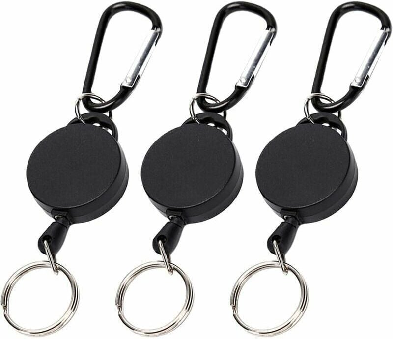 Ausweishalter, 3-teiliger einziehbarer Schlüsselanhänger, Karabiner mit Teleskoprolle, ausziehbar, Stahlband, Schwarz Ym...