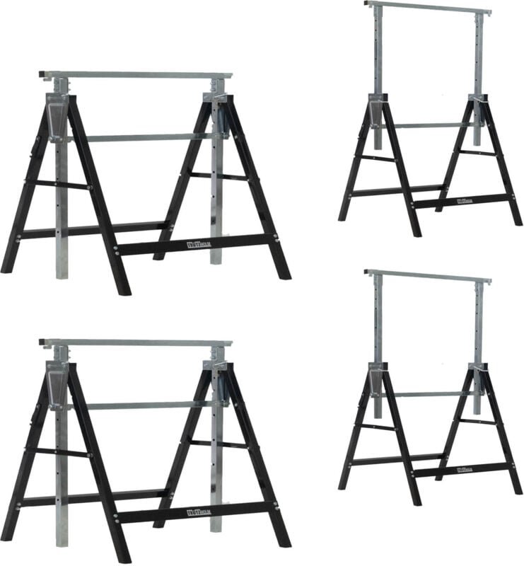 4 x Arbeitsbock 7-fach höhenverstellbar bis 800 kg Stahl lackiert schwarz Klappbock Gerüstbock