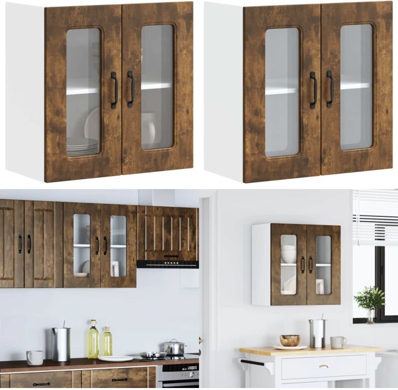 Küchen-Hängeschrank mit Glastür Räuchereiche Holzwerkstoff - Vidaxl