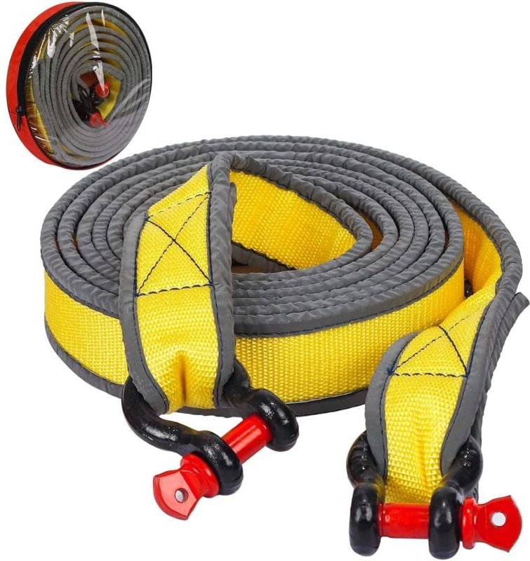 Ersandy - Auto-Abschleppseil, 4M 8T Auto-Abschleppgurt mit 2 Schäkeln für die Bergung im Gelände