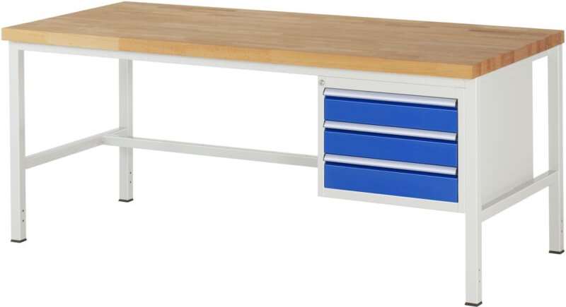 Werkbank höhenverstellbar 8127A1, B2000xT900xH840-1040mm, 3x Schublade-TA - RAU