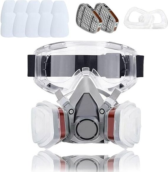 18 in 1 Schutzmaske, Malermaske, wiederverwendbar mit Staubfilter, Atemschutzgasmaske mit Filter zum Sprühen, Malen, Bau...