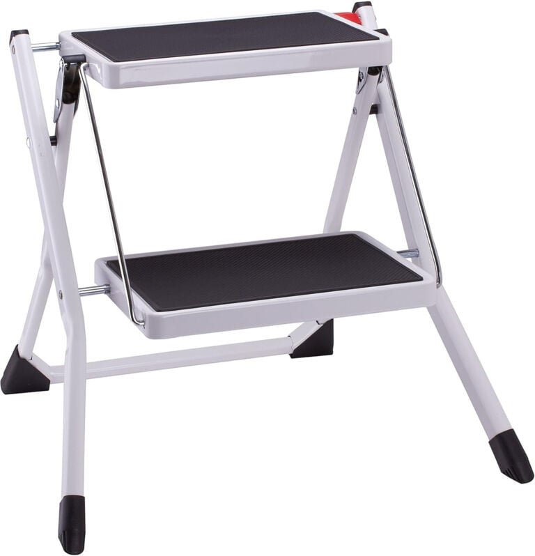 2-Stufen-Tritthocker, klappbar, Metall-Tritthocker, rutschfeste Stufe, 30 x 20 cm, Tragfähigkeit 150 kg, 50 x 49 x 45 cm...