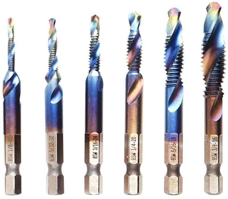 6-teiliges Gewindebohrer-Set, multifunktional, 1/4 Sechskantschaft, metrisches Gewinde, Handgewindebohrer, Kegelbohrer, ...