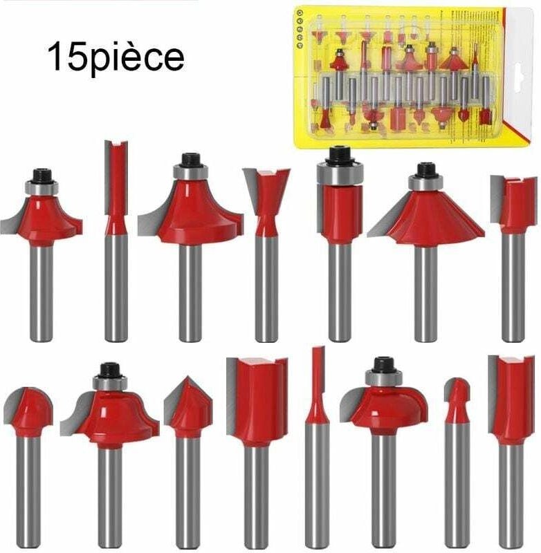 15-teiliges Fräser-Set mit 6,35 mm Schaft, Hartmetall-Fräser, Holzbearbeitungswerkzeug, Hartmetall-Profil-Bit –