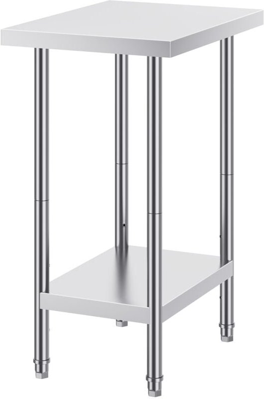 Mophorn - Zubereitungstisch aus Edelstahl, 61x45x86 cm, 290kg Tragkraft, robuster Metall-Arbeitstisch mit 3 einstellbare...