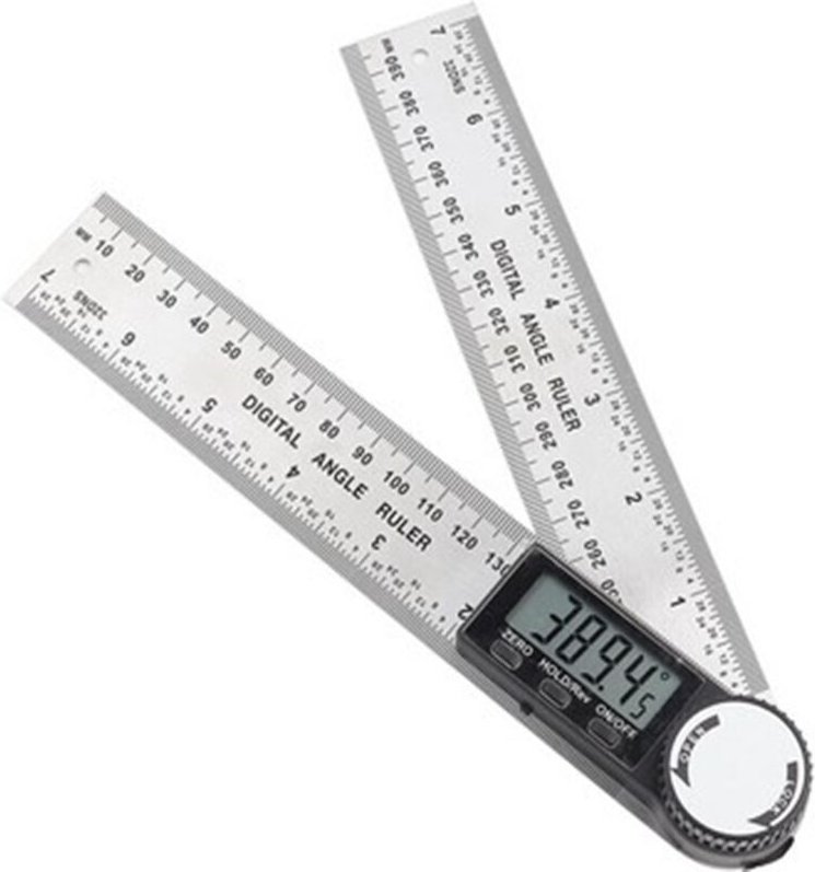 Digitales Winkellineal, Winkelmesser, 200 mm Längen- und Winkelmessung aus Edelstahl mit Halt, Nullpunkt und großem LCD-...