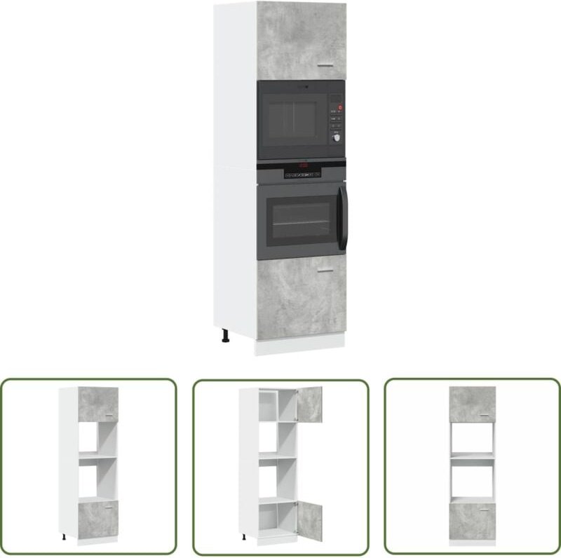 The Living Store - vidaXL Mikrowellenumbauschrank Betongrau 60x57x207 cm Holzwerkstoff