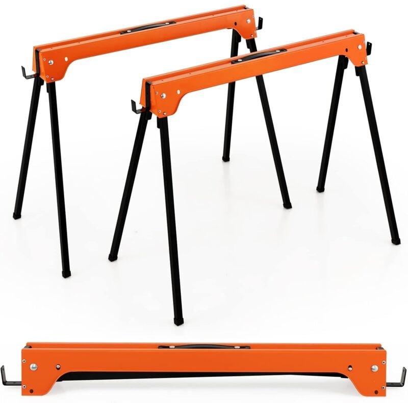 2er-Pack Klappbare Sägeböcke, Tragbare Gerüstböcke mit bequemem Griff und abnehmbaren 2 x 4 Stützarmen, 600 kg Gewichtsk...