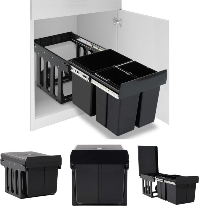 Galozzoit - The Living Store Abfallsammler Soft-Close 48 l - Mülltonnen & Abfalleimer - Schwarz