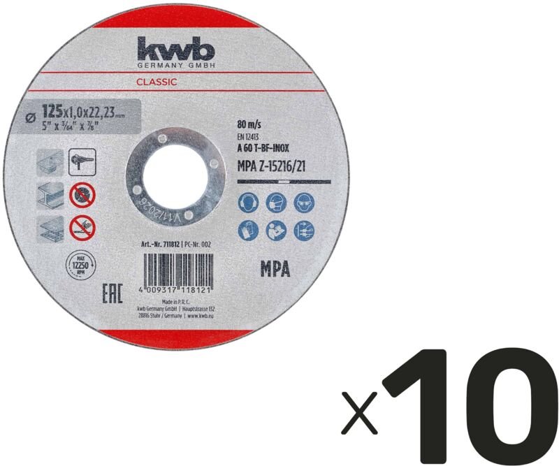 KWB - Trennscheibe, 711812, 125x1,0 mm, 10 Stück