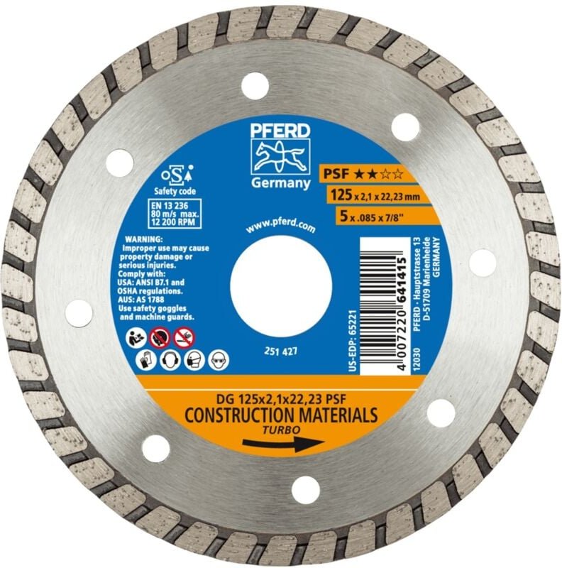 Pferd - Diamant-Trennscheibe dg 125x2,1x22,23 mm psf z. Trennen v. Stein/Beton,hohe Schnittqualität