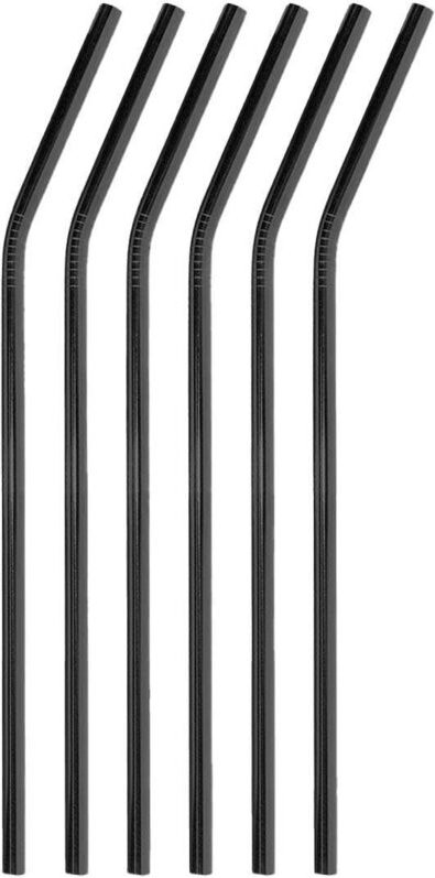 6x trinkhalme aus gebogenem metall - schwarz