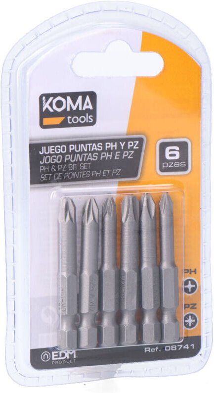 Satz mit 6 Bits koma - Kreuzschlitz und Pozidriv - 50mm - 08741