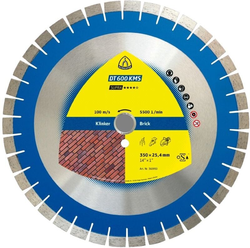 Klingspor DT 600KMS Diamanttrennscheiben, 450 x 3,6 x 60 mm 50 Segmente 24 x 3,6 x 15 mm, Kurzverzahnung Reduzierring 25...