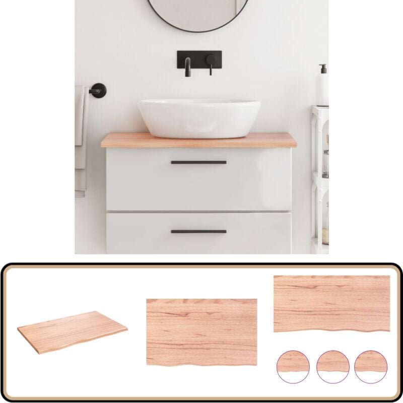 Waschtischplatte Hellbraun 80x50x2 cm Massivholz Behandelt - Waschtischplatte - Eiche - Holzarbeitsplatte - Badrenovieru...