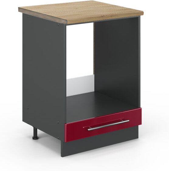 Thumbnail - Herdumbauschrank Fame-Line, Bordeaux Hochglanz, 60 cm , AP Eiche, Vicco