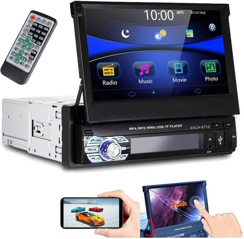 Trade Shop - 1 din autoradio mit verschwindendem bildschirm 7 stereo auto touch bluetooth gps usb sd -