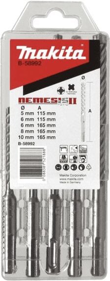 Set mit 5 Bohrern Makita SDS-Plus 4-Schneiden tct nemesis ii - B-58992