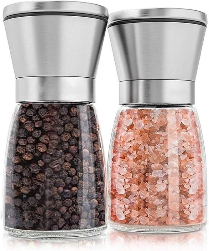 Manuelle Pfeffermühle und Salzmühle, 2er-Set Gewürzmühlen, einstellbare Körnung, Pfeffer- und Salzstreuer, Salz- und Pfe...