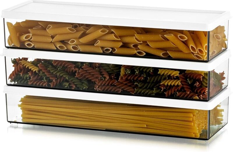 Alovez - Luftdichter Nudelbehälter aus Kunststoff, Spaghettiglas mit Deckel, rechteckiger Nudelbehälter