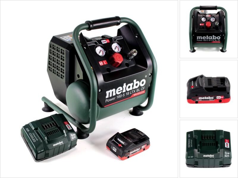 Metabo Power 160-5 18 LTX BL OF Akku Kompressor 18 V 8,0 bar Brushless + 1x LiHD Akkupack 4,0 Ah + Ladegerät