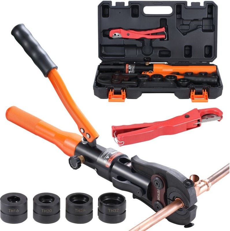 Hydraulisches Rohr-Crimpwerkzeug für Kupferrohrverbindungen,Presszange mit TH16,TH20,TH26,TH32 Schnellwechselbacken,360°...