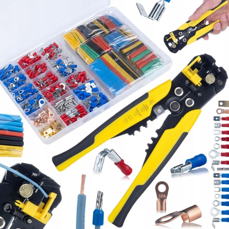 Thumbnail - Set mit 350 isolierten Steckverbindern + 328 Schrumpfschläuchen + automatischer Abisolierzange mit Crimpzange für Steckv...