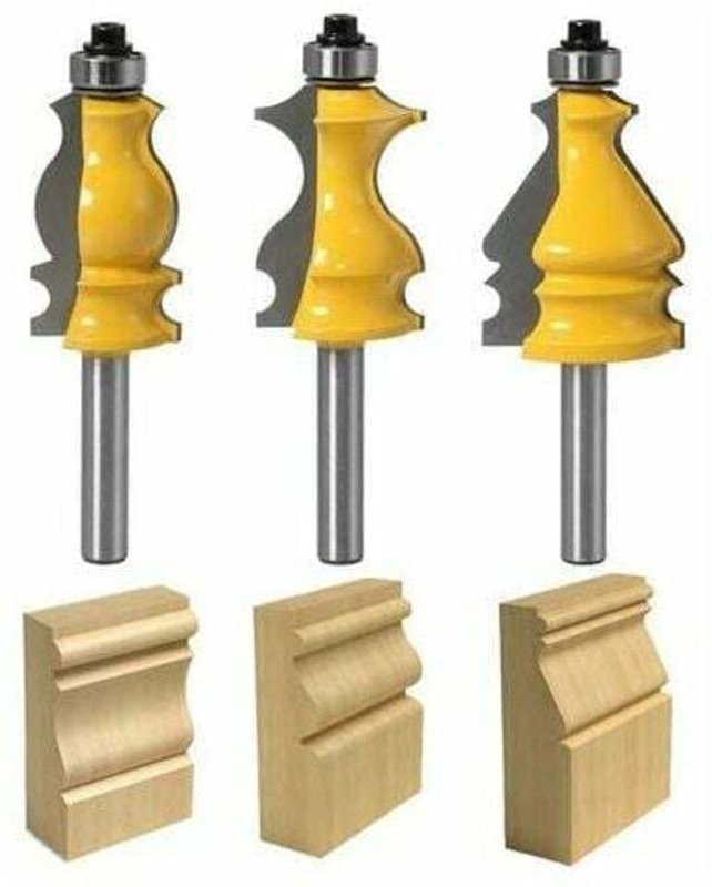 XVX Lot de 3 fraises à défoncer pour moulures architecturales, 8mm Queue Outil de Coupe de Fraisage du Bois Fraise à Boi...